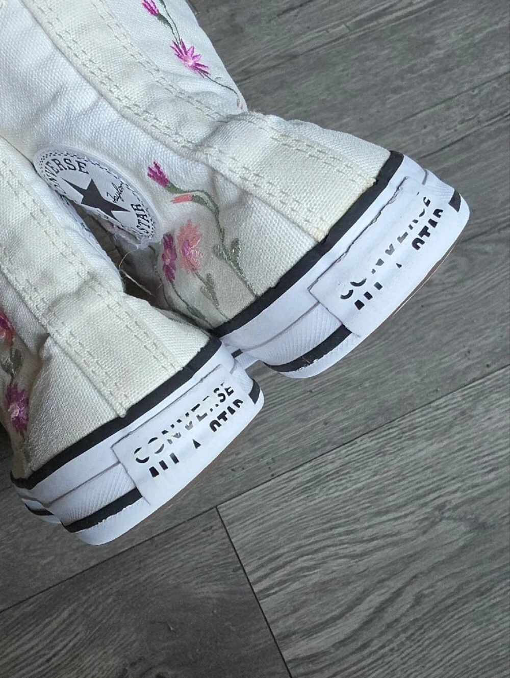 Converse High Top Sneakers - White with Pink Floral Accents
